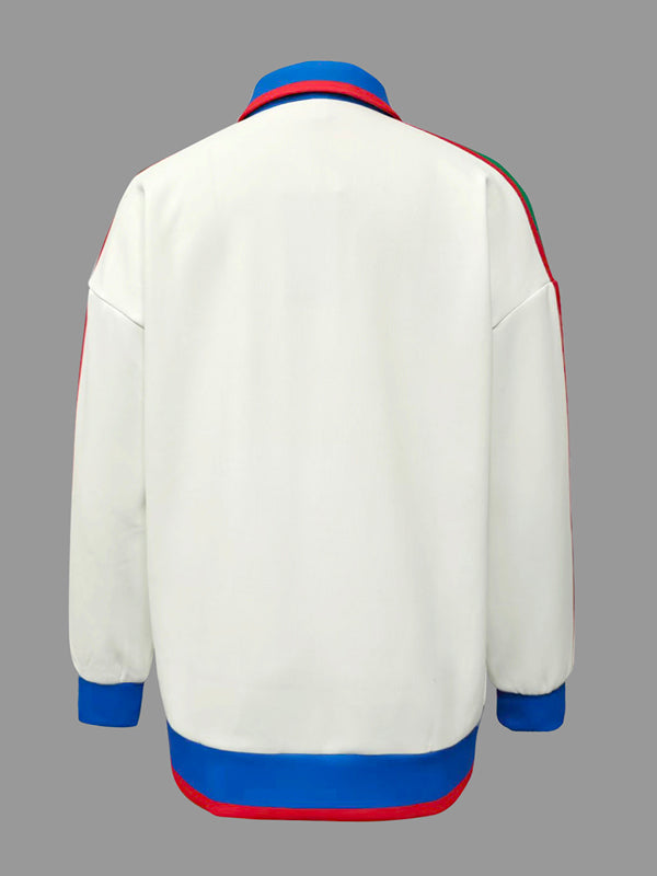 Striped Zip Long-Sleeve Relaxed Jacket