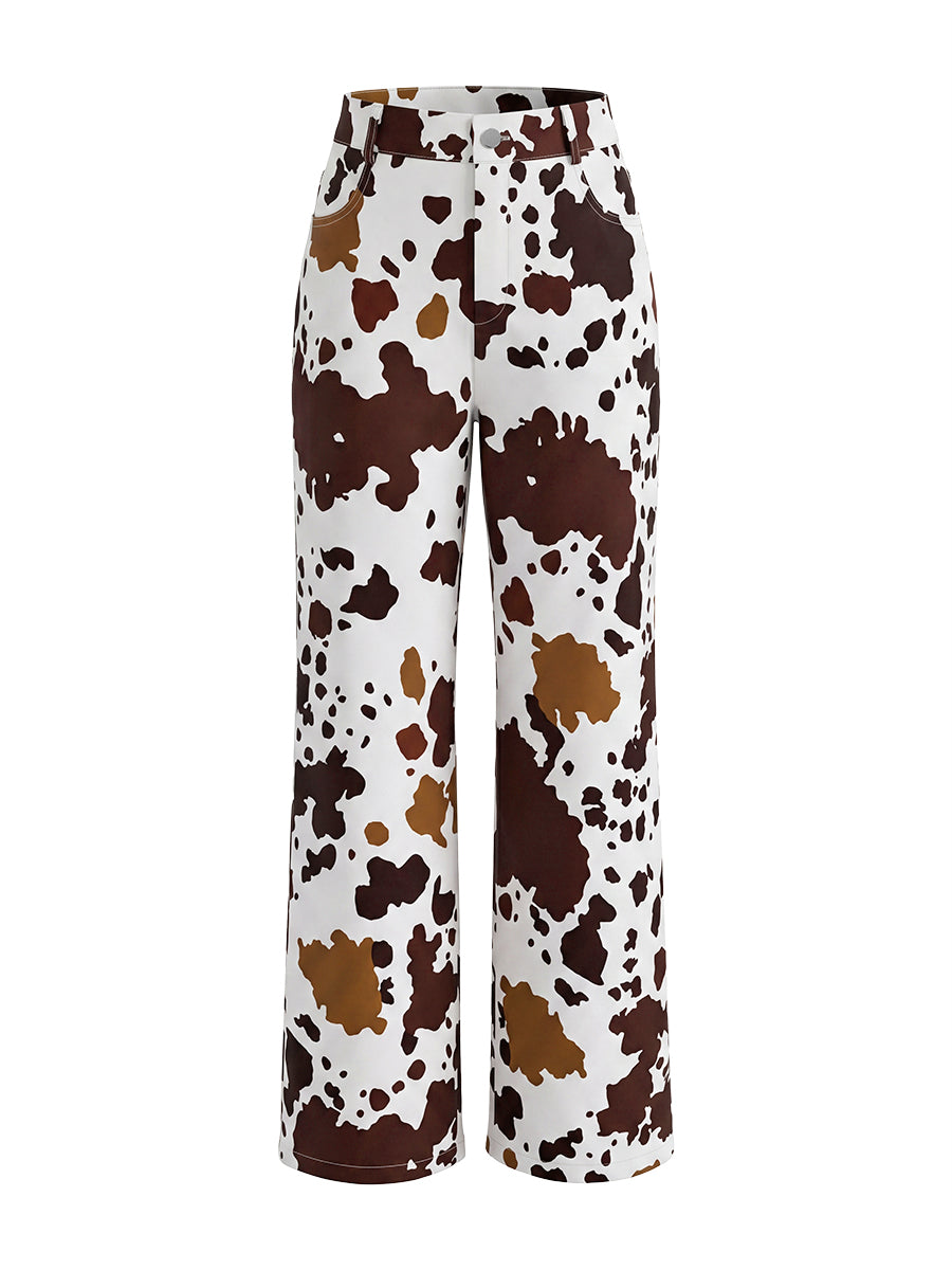 Printed High-Waist Contrast Pants
