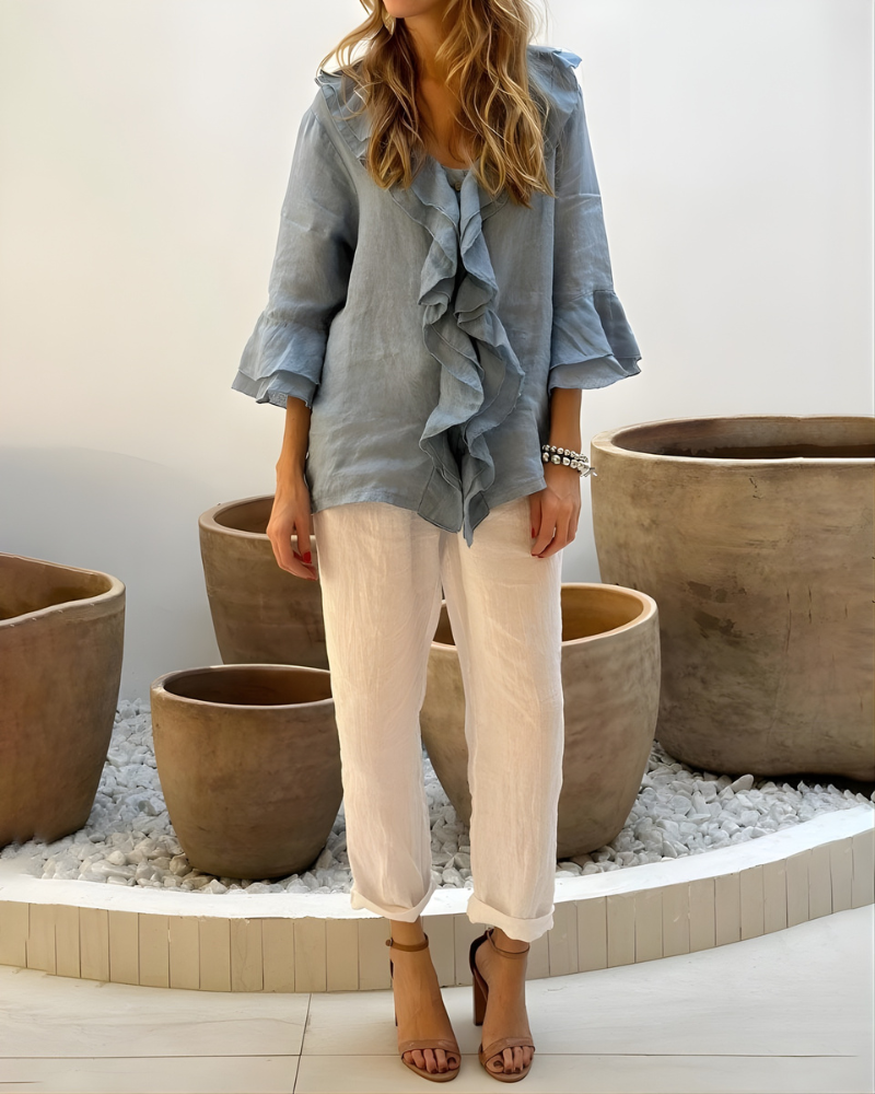 Tahlia | Ruffled Cotton Linen Sleeve Top