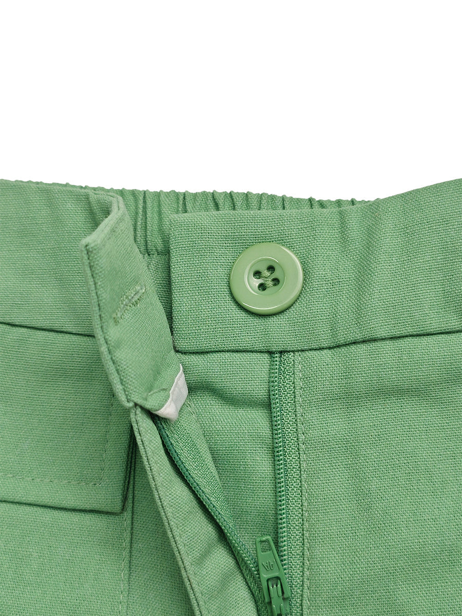 Wide-Leg High-Waist Button-Detail Pocket Pants