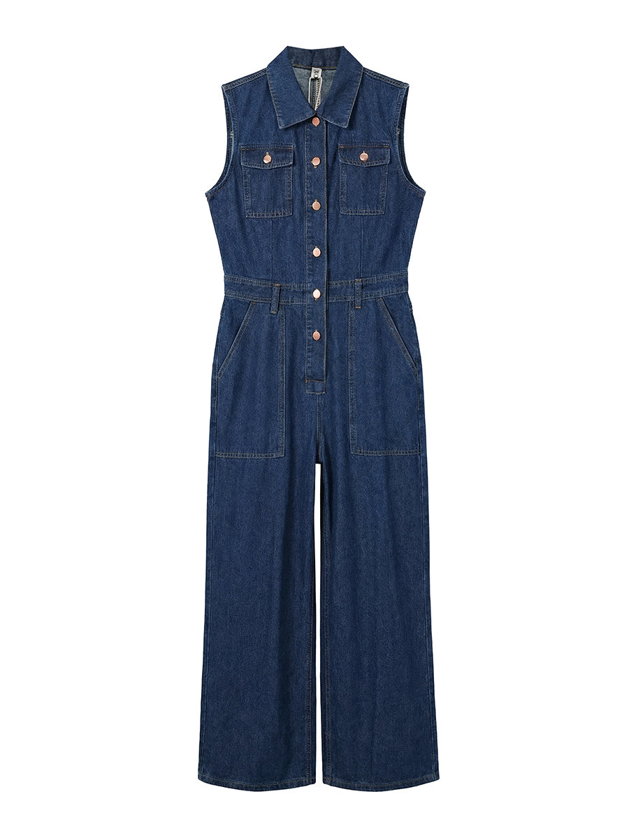 Plus Size Stand-Collar Button-Detail Pocket Jumpsuit