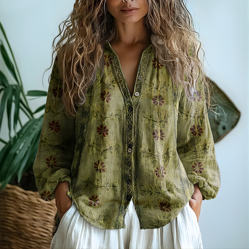 Toinette | Vintage Blouse with Leaf Print