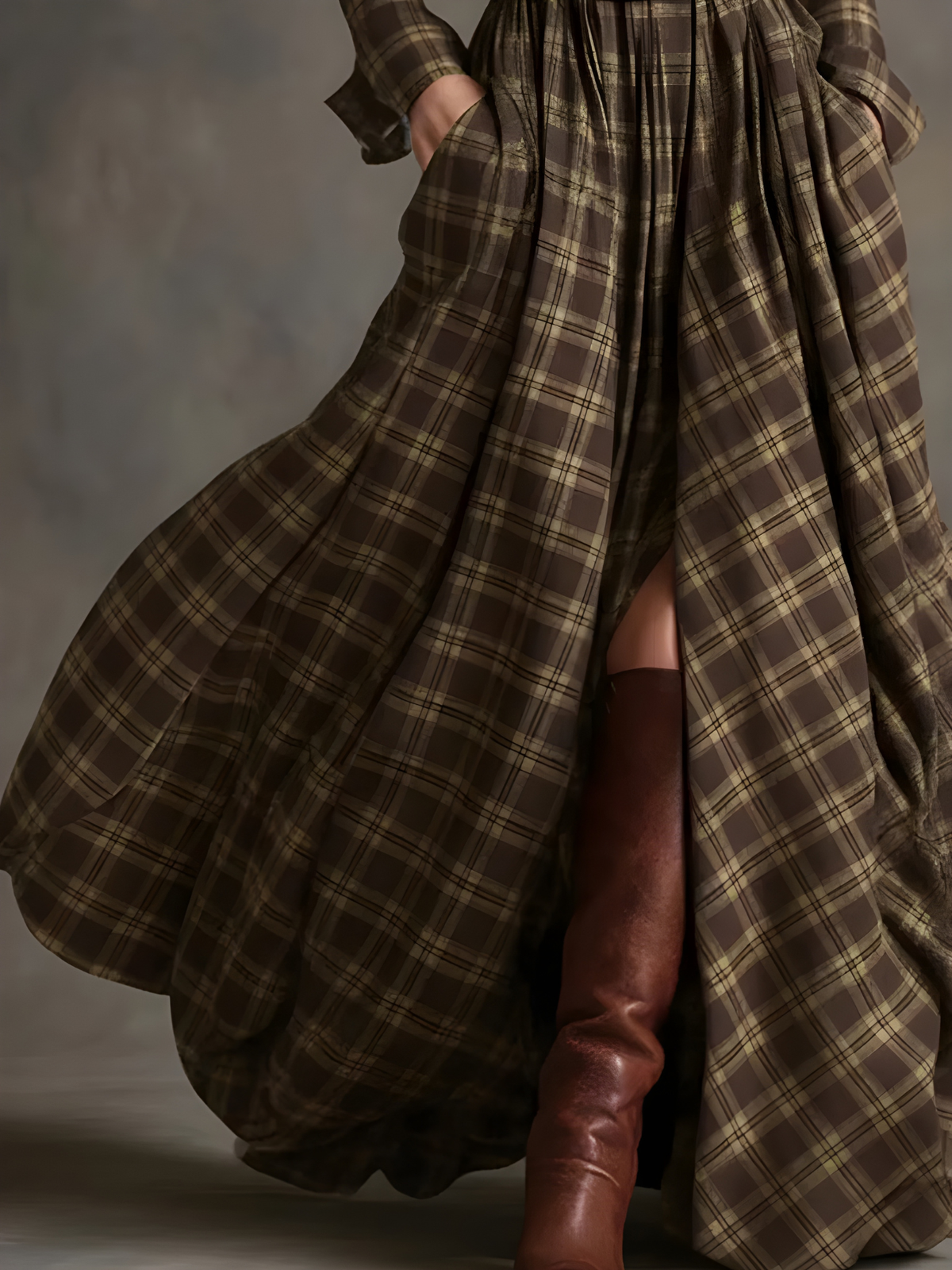 Elara | Plaid Button-Front Maxi Dress