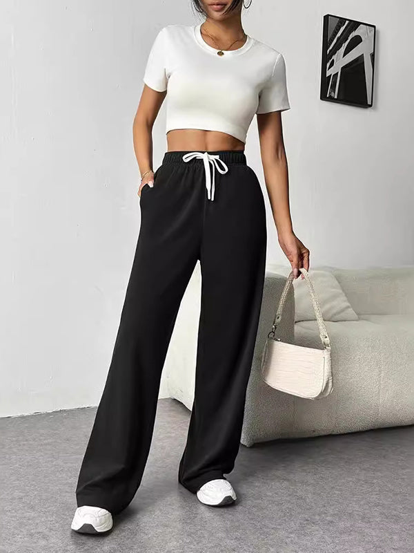 High-Waist Drawstring Elastic Relaxed Pants