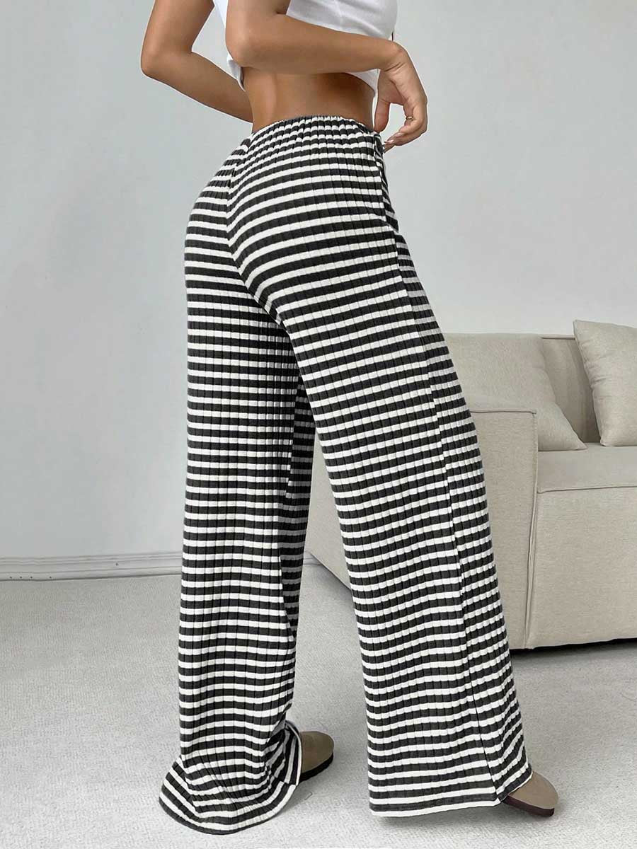 Striped High-Waist Drawstring Contrast Pants
