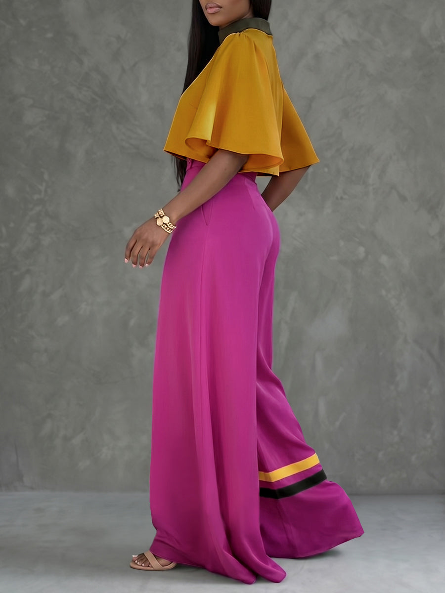 Wide-Leg High-Waist Button-Detail Pocket Pants