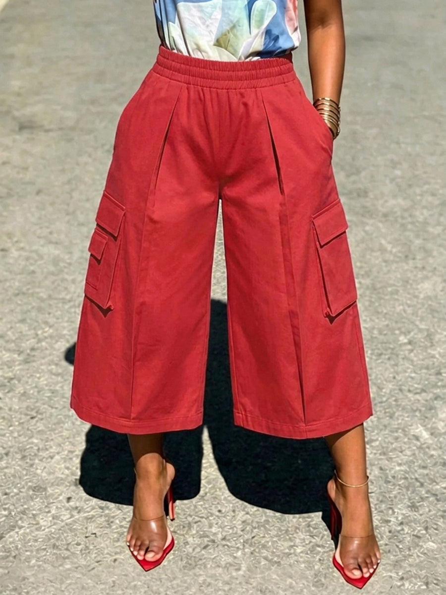 High-Waist Pocket Elastic Relaxed Pants