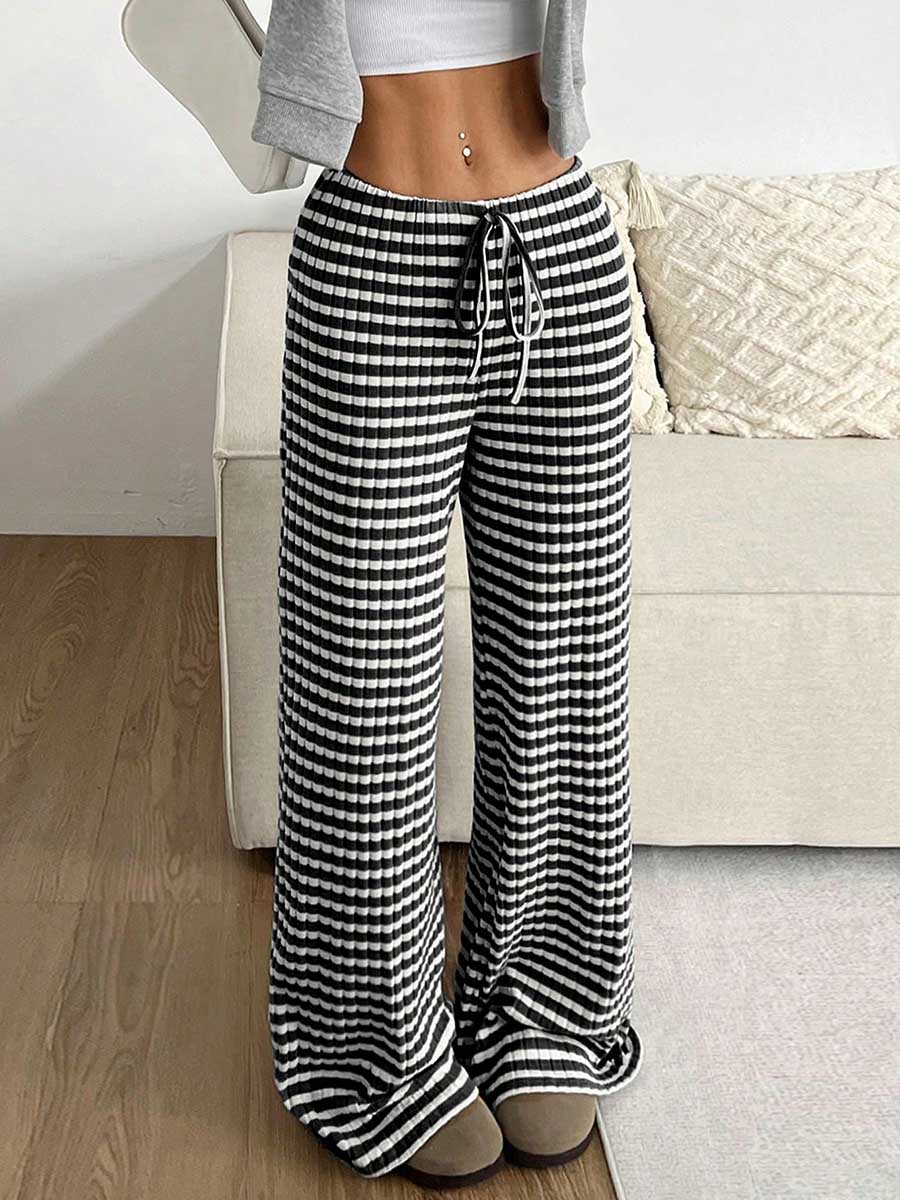 Striped High-Waist Drawstring Contrast Pants