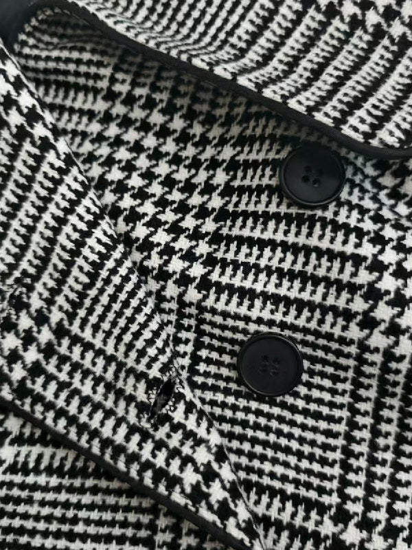 Houndstooth Checked Stand-Collar Asymmetric Jacket