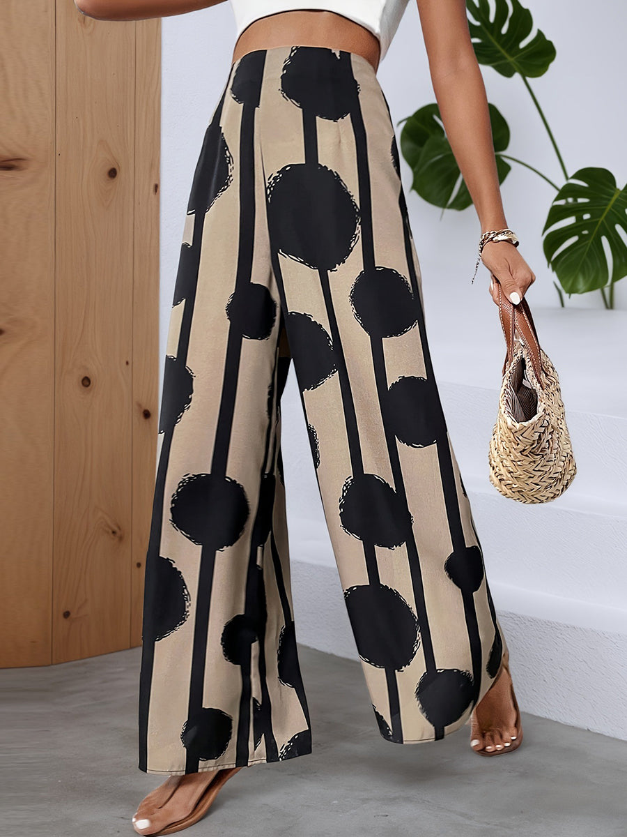 Polka Dot Striped Wide-Leg High-Waist Pants