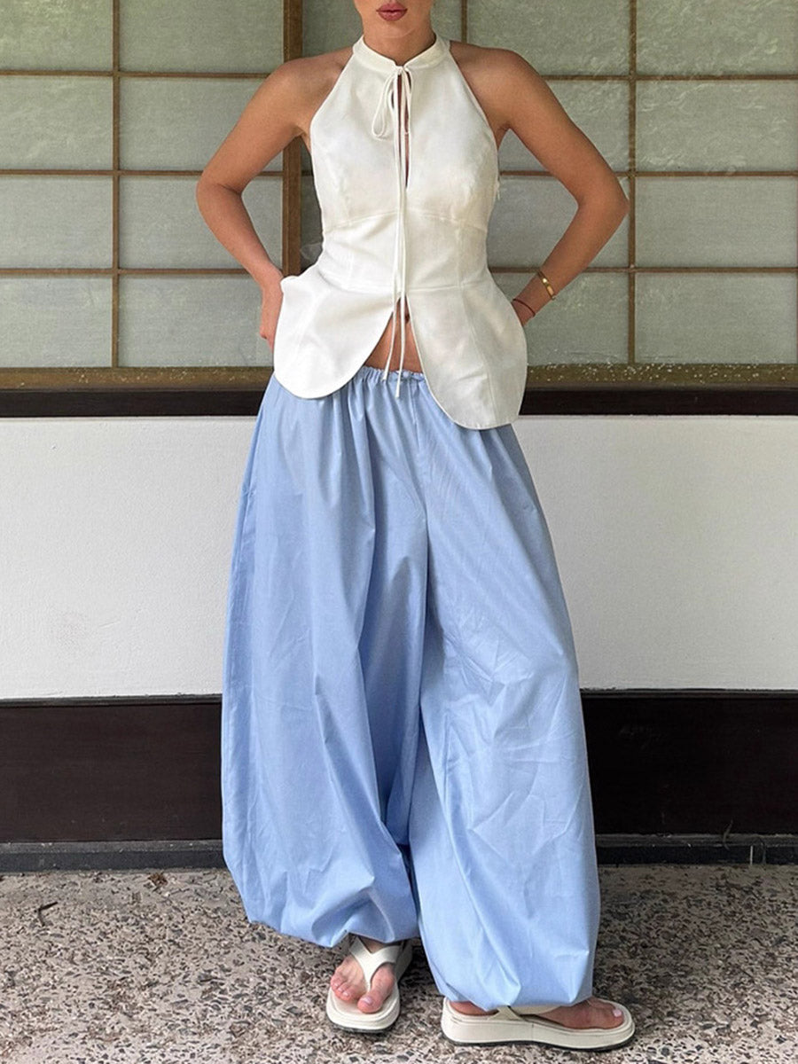 High-Waist Pleated Drawstring Pants