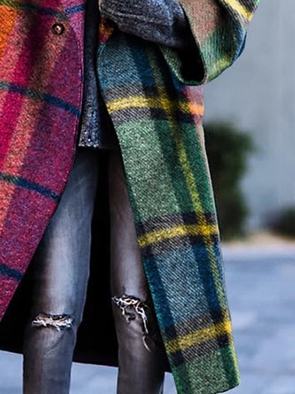 Checked Three-Quarter Sleeve Relaxed Contrast Jacket