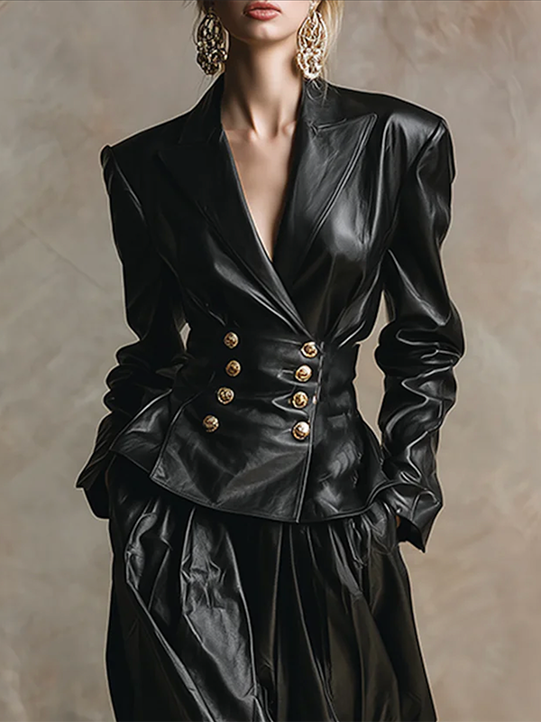 Notch-Collar Button-Detail Long-Sleeve Jacket