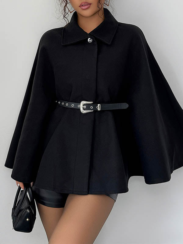 Button-Detail Belted Batwing Long-Sleeve Belt