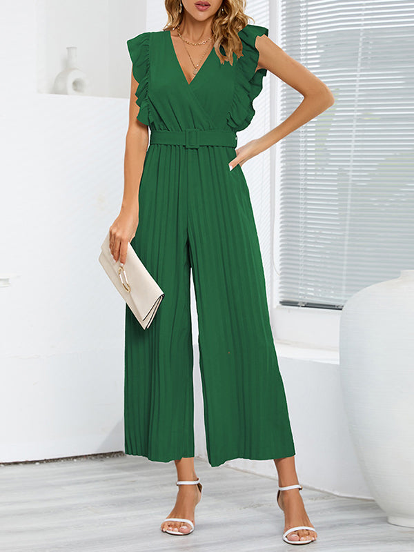 High-Waist V-Neck Pleated Ruffle Belt