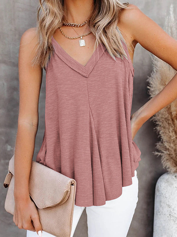 V-Neck Pleated Sleeveless Relaxed Vest
