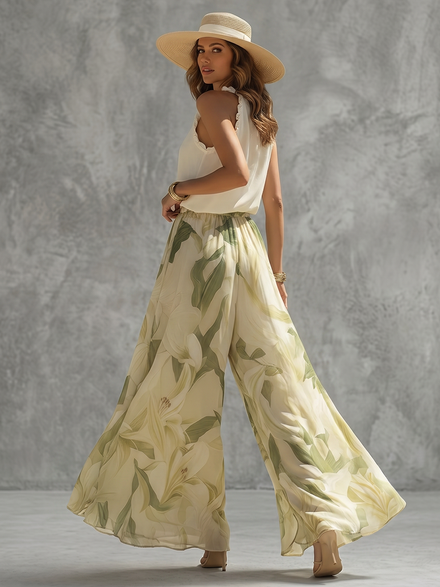 Halter-Neck Ruffle Sleeveless Relaxed Tank Top