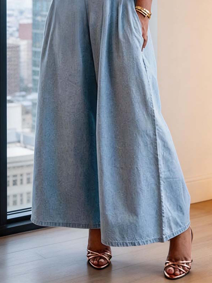 Pleated Short-Sleeve Relaxed Jumpsuit