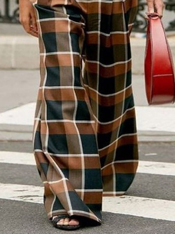 Checked Wide-Leg High-Waist Pants