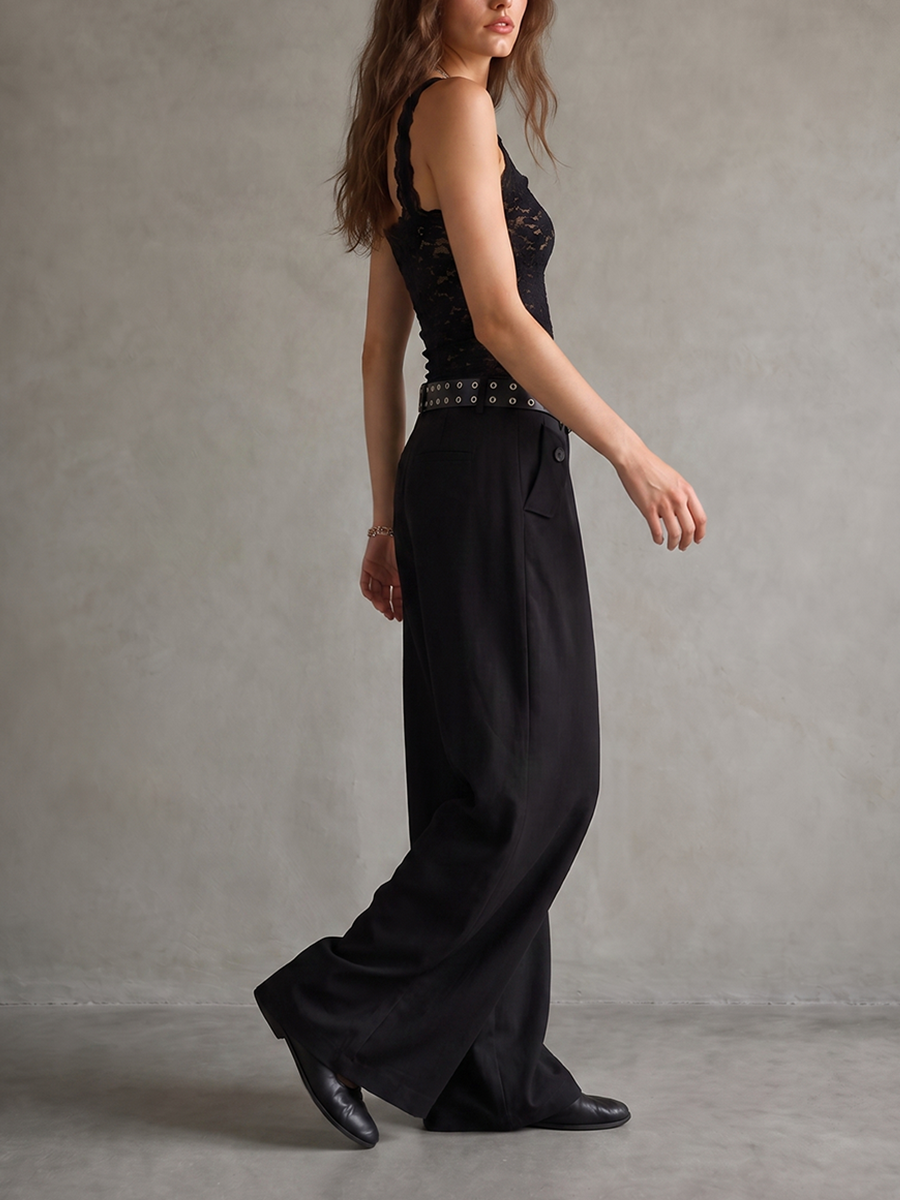 Wide-Leg Button-Detail Belted Pocket Belt
