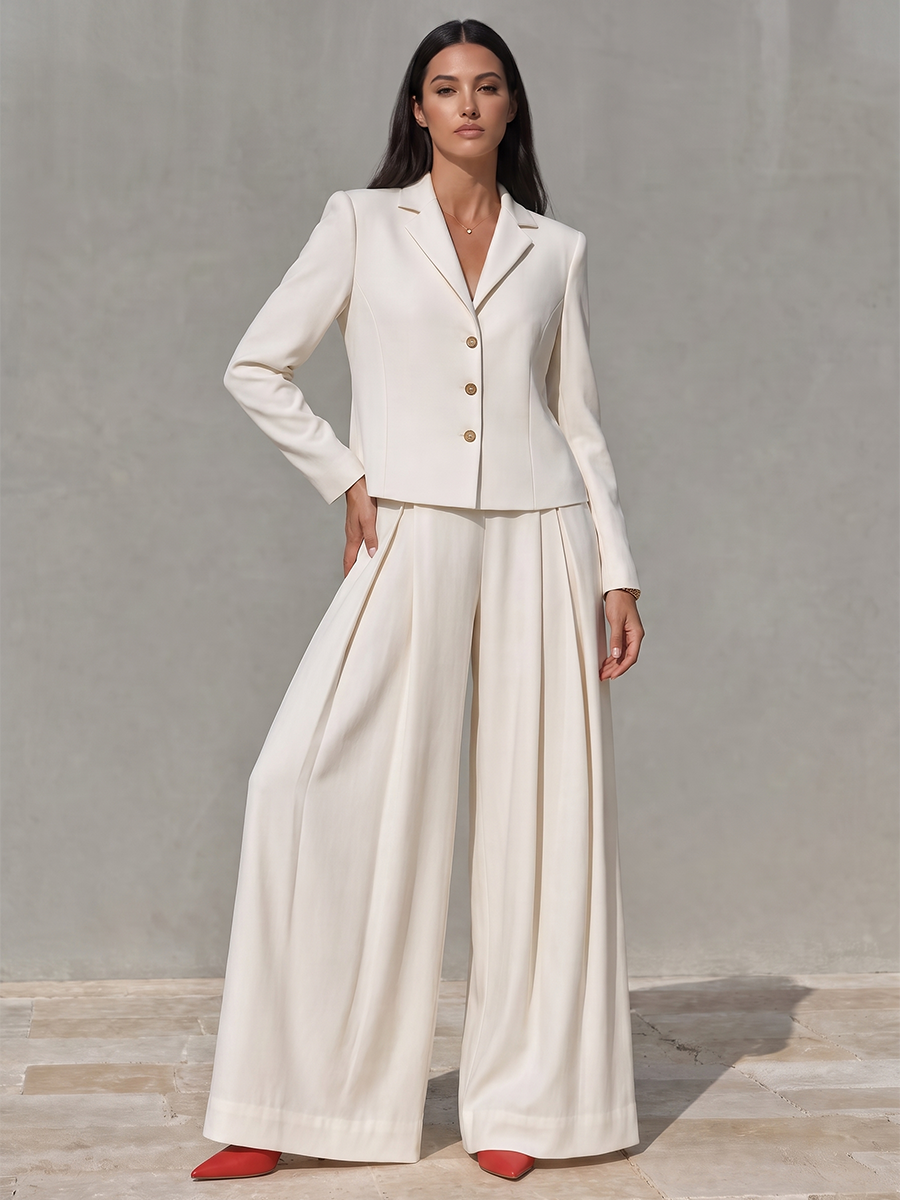 Notch-Collar Button-Detail Long-Sleeve Blazer