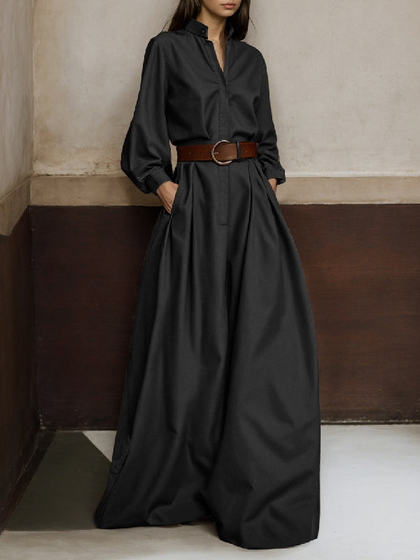 Wide-Leg V-Neck Button-Detail Relaxed Belt