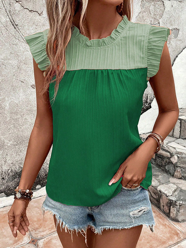 Round-Neck Pleated Ruffle Relaxed Vest