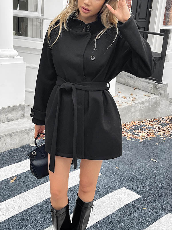 Stand-Collar Button-Detail Long-Sleeve Relaxed Jacket