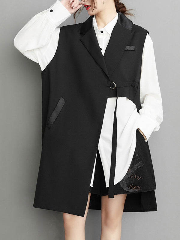 Notch-Collar Asymmetric Pocket Sleeveless Vest