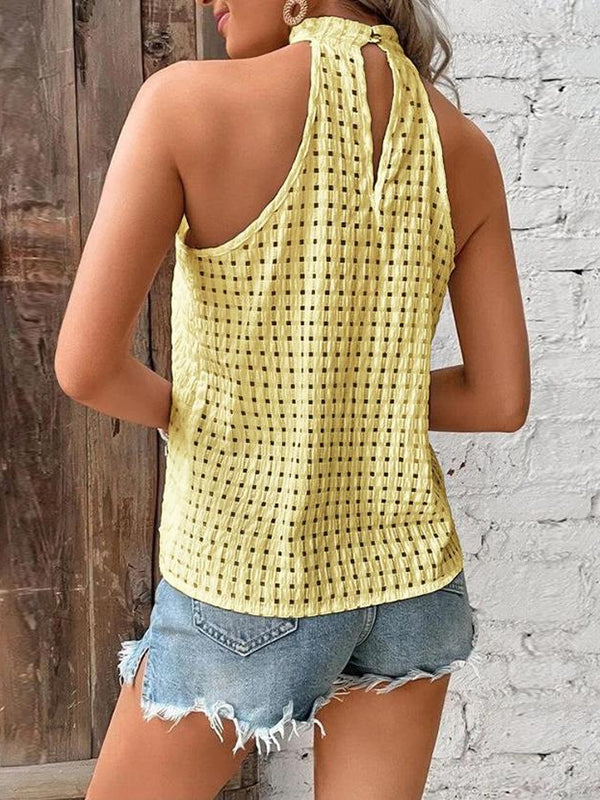 Plus Size Halter-Neck Pleated Cut-Out Vest