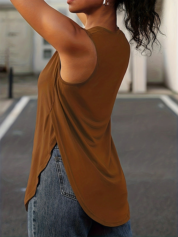 Round-Neck Side-Split Sleeveless Relaxed Cover-Up