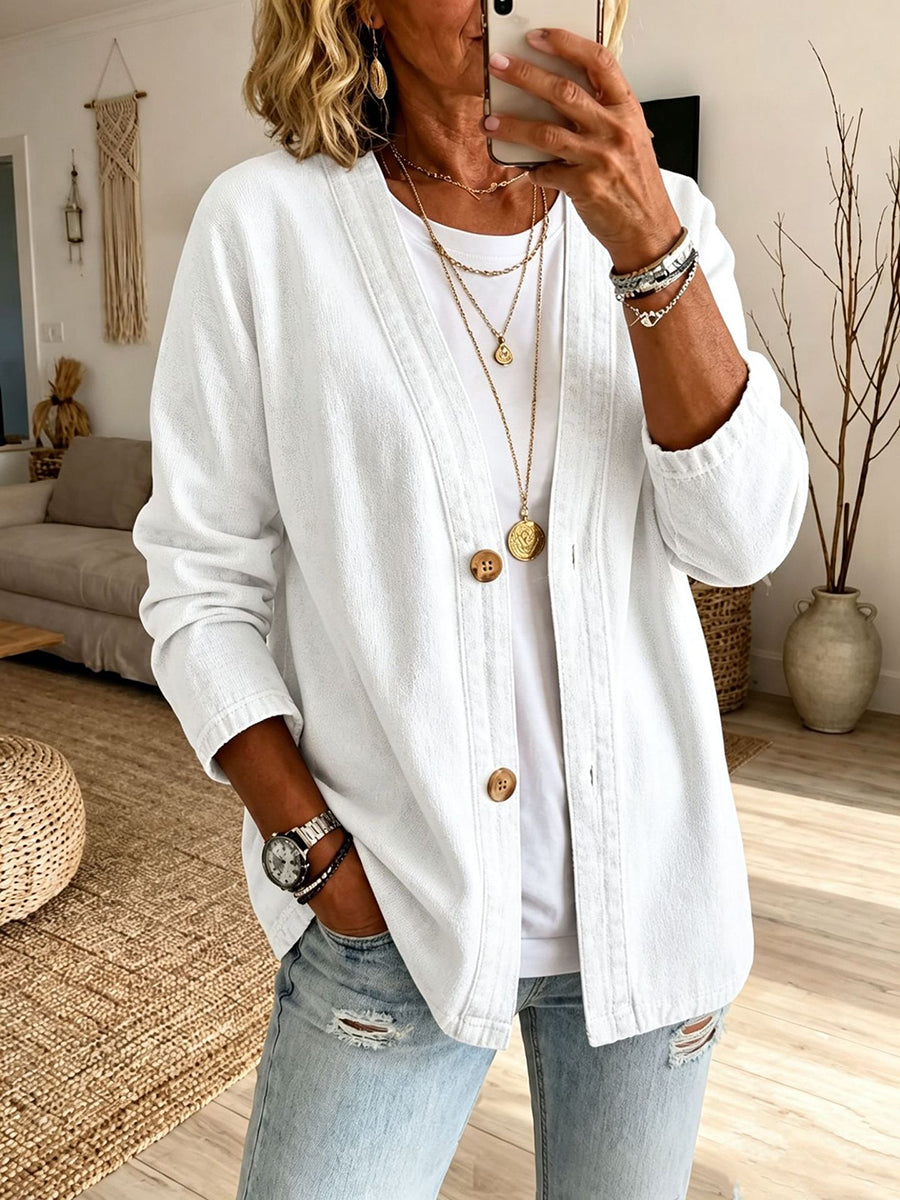 Denim Plus Size Button-Detail Long-Sleeve Jacket