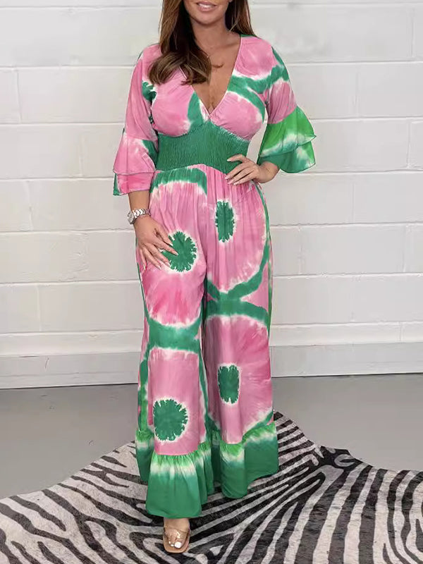 Printed V-Neck Relaxed Jumpsuit