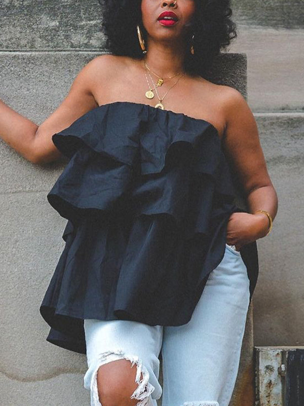 A-Line Ruffle Elastic Relaxed Vest