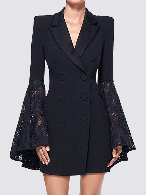 Notch-Collar Asymmetric Button-Detail Long-Sleeve Blazer