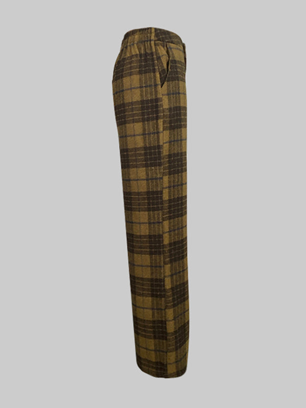 Checked High-Waist Relaxed Pants