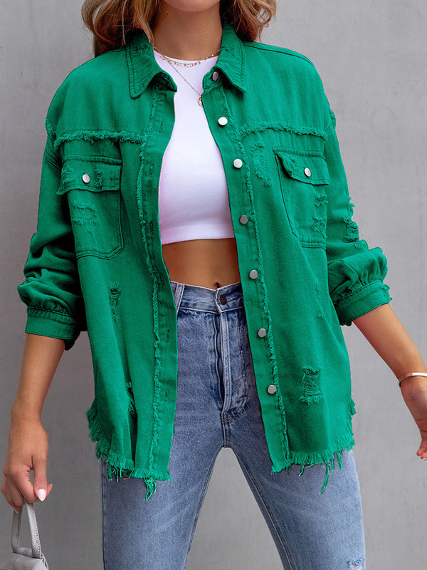 Fringe Pocket Long-Sleeve Relaxed Jacket