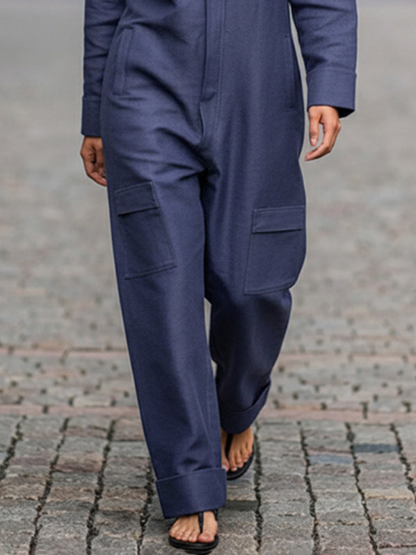 Zip Long-Sleeve Relaxed Jumpsuit