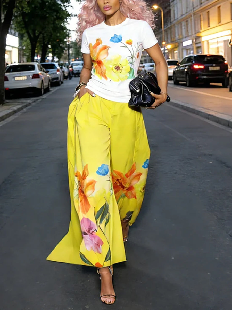 Floral High-Waist Pocket Relaxed Pants