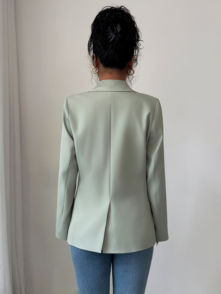 Notch-Collar Button-Detail Pocket Long-Sleeve Blazer