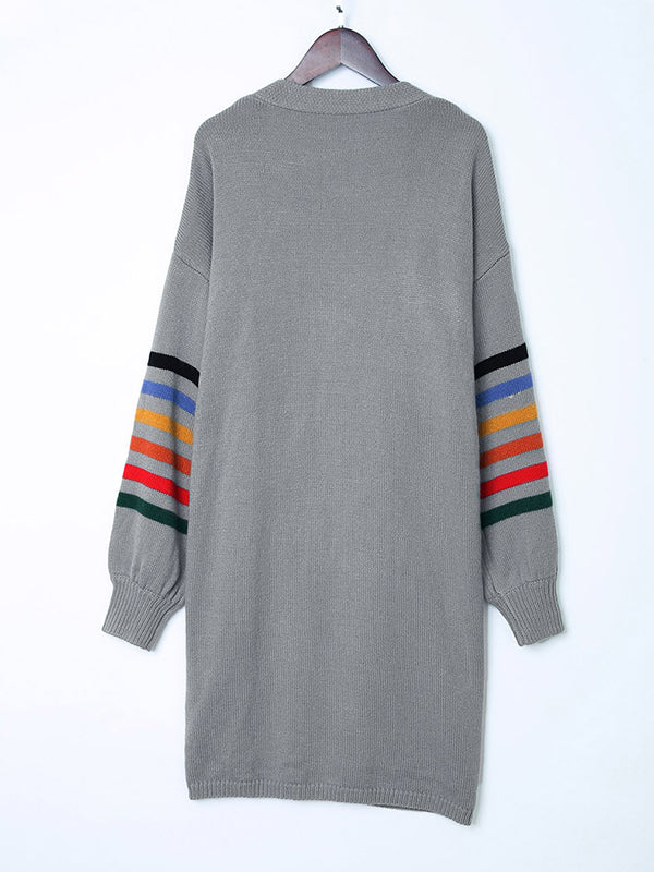 Striped Long-Sleeve Relaxed Contrast Cardigan