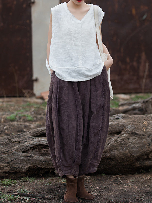 V-Neck Pleated Fringe Sleeveless Vest