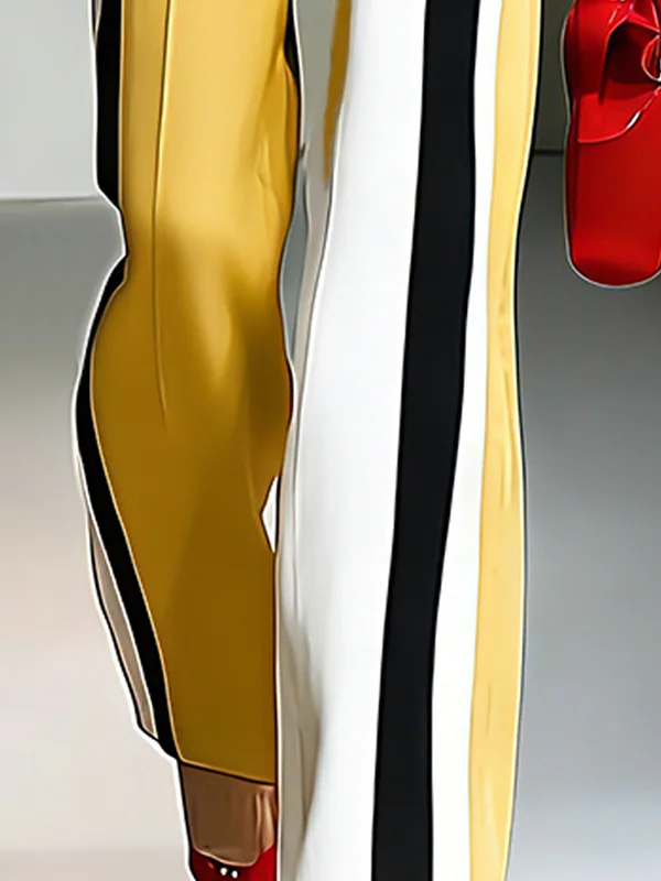 Striped High-Waist Pocket Contrast Pants