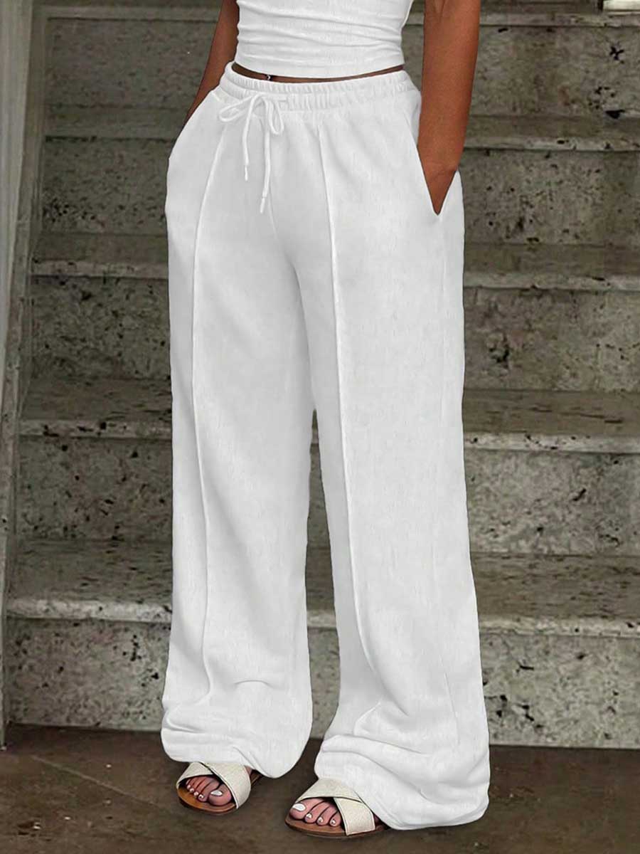 Wide-Leg Drawstring Pocket Elastic Pants