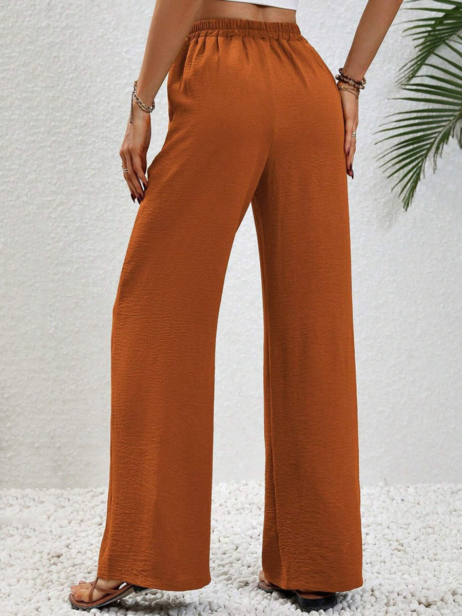 High-Waist Pleated Elastic Relaxed Pants