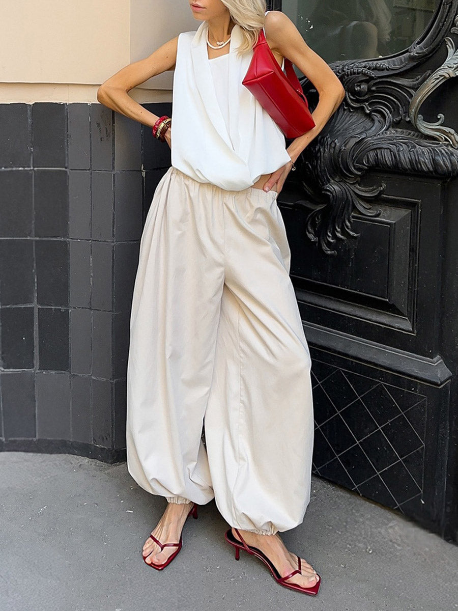 High-Waist Pleated Drawstring Pants