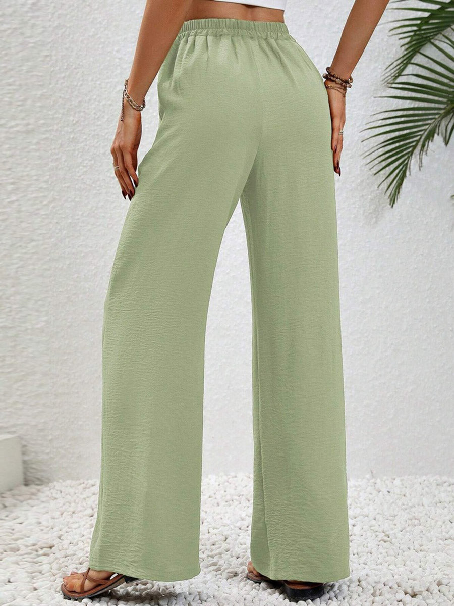 High-Waist Pleated Elastic Relaxed Pants