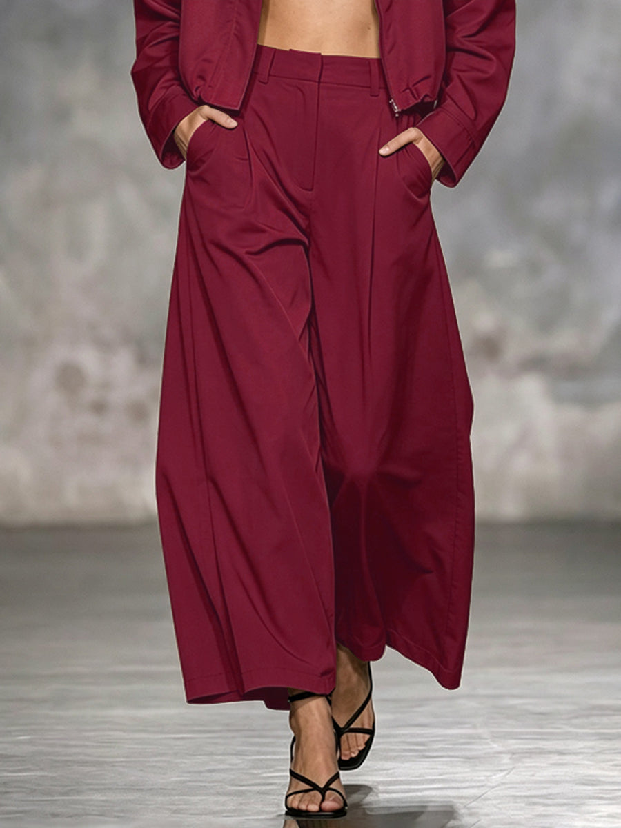 Wide-Leg Cropped Pocket Elastic Pants