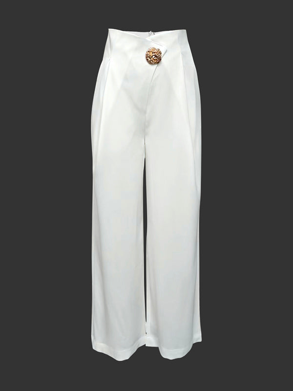 High-Waist Pleated Button-Detail Relaxed Pants