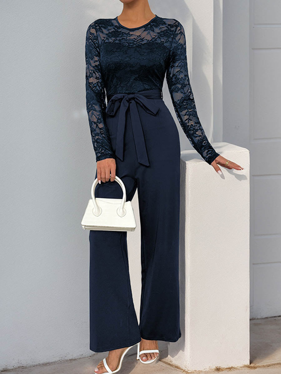 High-Waist Round-Neck Jumpsuit